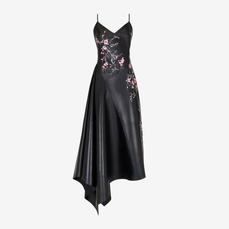 Alexander McQueen Women's Black Blossom Leather Dress - 8 (Lambskin)